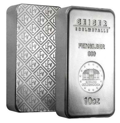 10 oz Geiger Security Edelmetalle Line Silver Bar .999 Fine Silver