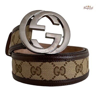 Authentic GUCCI Brown Monogram Canvas Silver Interlocking G Buckle
