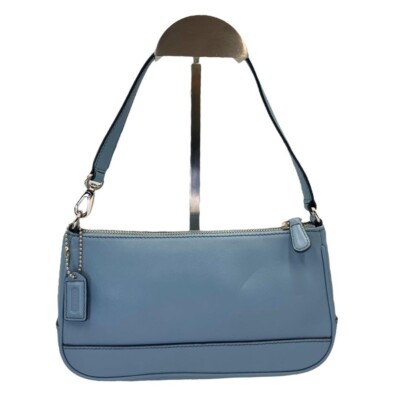 Vintage Coach Hampton Demi Pouch Baguette Purse Light Blue Leather