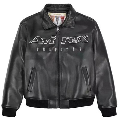 NEW Avirex x Trapstar Leather Bomber Jacket – Black – Limited