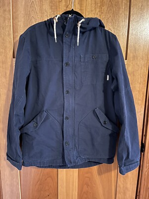 Burton Durable Goods Cotton Hooded Jacket Navy Blue Buttons/Zip