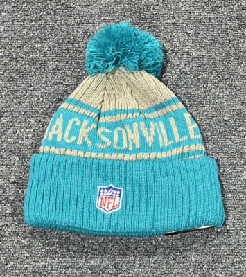 New Blue & Gray New Era Jacksonville Jaguars Logo Pom Beanie