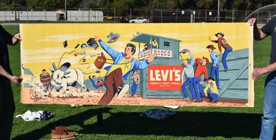 LEVI'S JEANS LARGE 1960s STORE DISPLAY POSTER BANNER RODEO SCENE