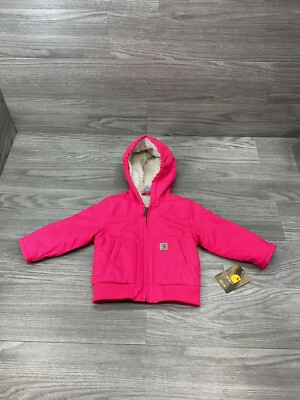 Carhartt Girls Hot Pink Sherpa Lined Canvas Hooded Jacket Coat Sz