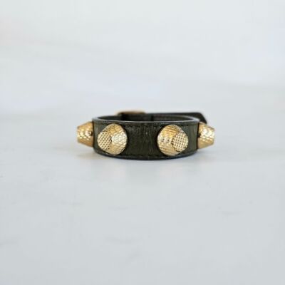 Balenciaga Arena Giant Gold Stud Green Leather Bracelet | eBay