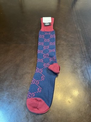New Authentic Gucci GG Supreme Logo Navy Red Socks Size M | eBay