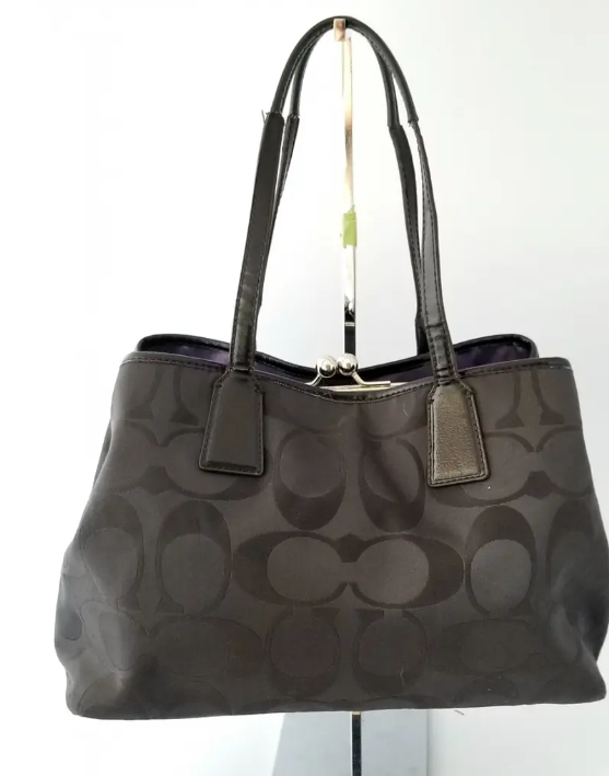 Coach Black Signature C Graffiti Optic Kiss Lock Tote/Satchel | eBay
