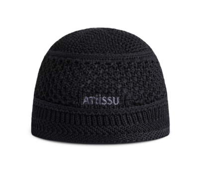 ATIISSU Classy Beanie Black Cotton Mesh Knit Straight Edge