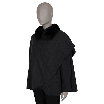 70964 auth LORO PIANA charcoal grey cashmere FUR TRIM CAPE Jacket