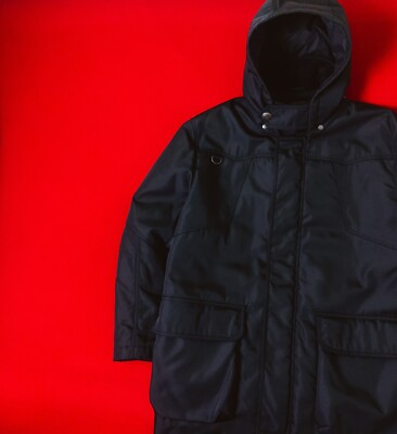 HUGO BOSS Orange Men Zip Black Nylon Hooded Parka Size 52 / XL