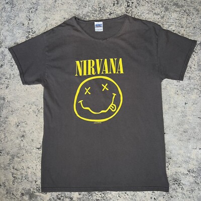 Nirvana Vintage T-Shirt 1992 Band Tee Gray Medium Gildan Grunge