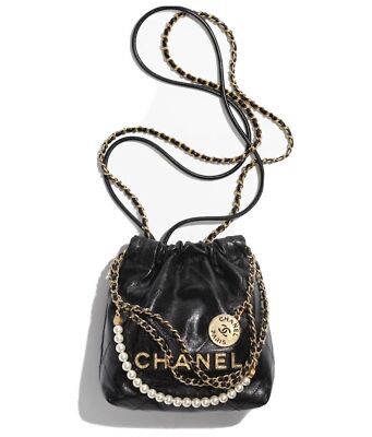New Chanel 23S Mini 22 Black Shiny Crumpled Calfskin Gold HDW