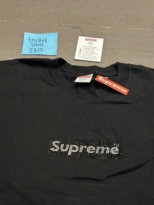 Supreme Swarovski Box Logo Tee SS19 Size Large Black Brand New | eBay