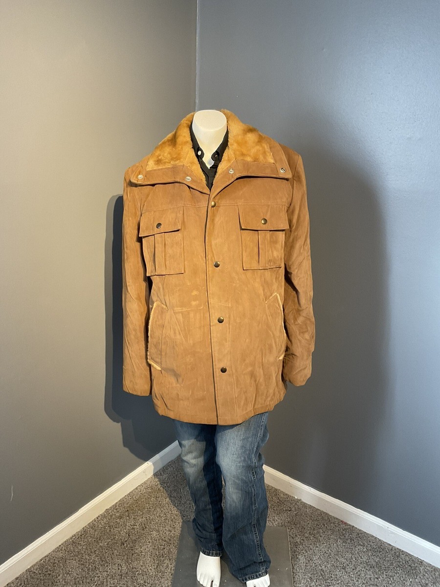 vintage 1960s Tan suede jacket Men's Size Med/lrg Faux Fur Lined
