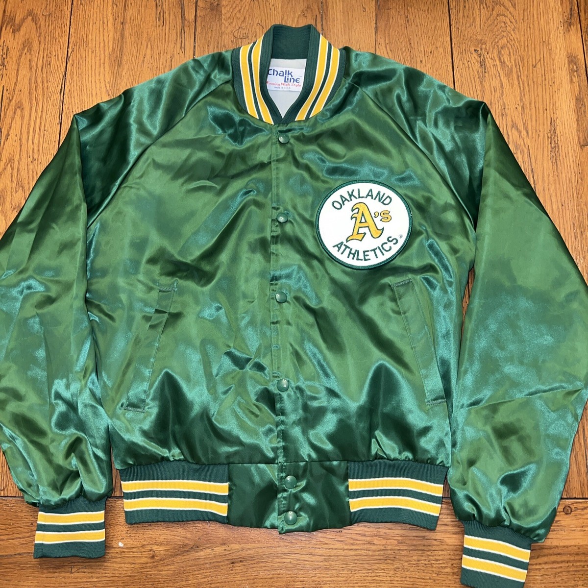 Vintage Green Chalk Line Oakland A's Athletics Satin Jacket Size M