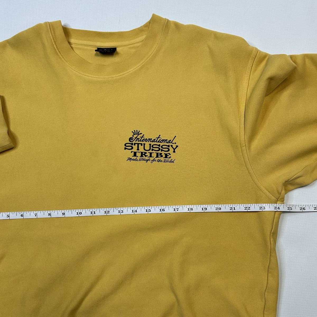 Stussy Tribe Crew Neck Sweatshirt Mens Size XL Yellow Back Hit