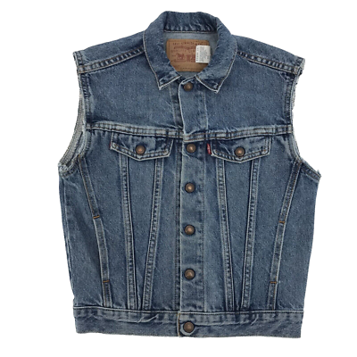 Vintage Little Levi's Blue Denim Jean Snap Vest Jacket 74027-0214