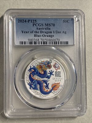 2024-P125- Australia- Year of the Dragon- Blue Orange- 50C- PCGS