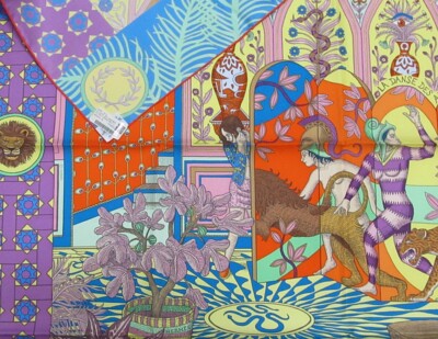 Hermes Scarf La Danse des Amazones 90 cm Silk blue Carre dance