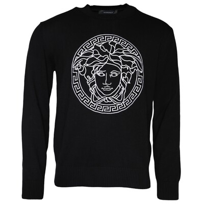 VERSACE Sweater Black Medusa Embroidery Crew Neck Pullover IT50