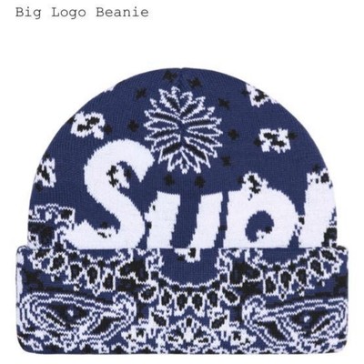 24FW supreme Big Logo Beanie バンダナ柄 Navy