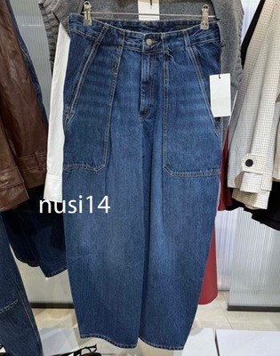 ZARA NEW WOMAN MID-RISE ZW COLLECTION BALLOON JEANS PANT BLUE 0943