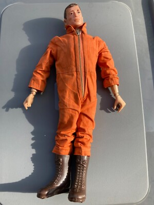 Vintage 1964 G I Joe Figure with Orange Fire Suit and Brown Boots