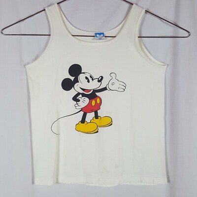 Vtg 80s Disney Mickey Mouse Tank Top L White Single Stitch