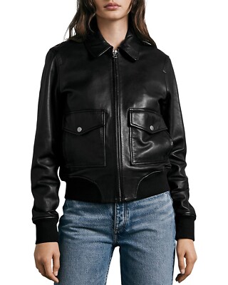 Rag & Bone Women's ICONS Andrea Lamb Leather Jacket Black XXS B4HP