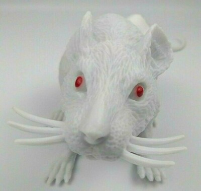 Large Squeaky White Rat Mouse Rodent Plastic Realistic Figure Red