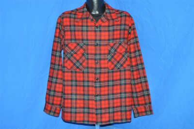 vtg 70s PENDLETON RED PLAID WOOL FLIP POCKET CLASSIC SURF WOOL