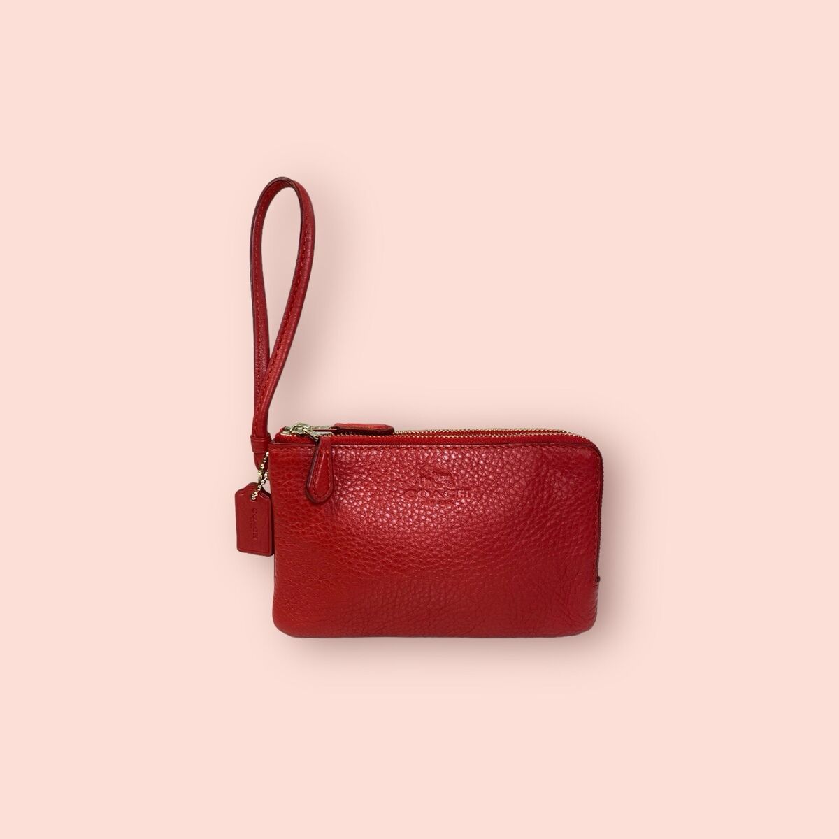 COACH F66505 Luxury Pebble Leather Double Corner Zip Wristlet