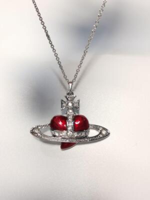 Vivienne Westwood Diamante Heart Orb Large Necklace Silver Red