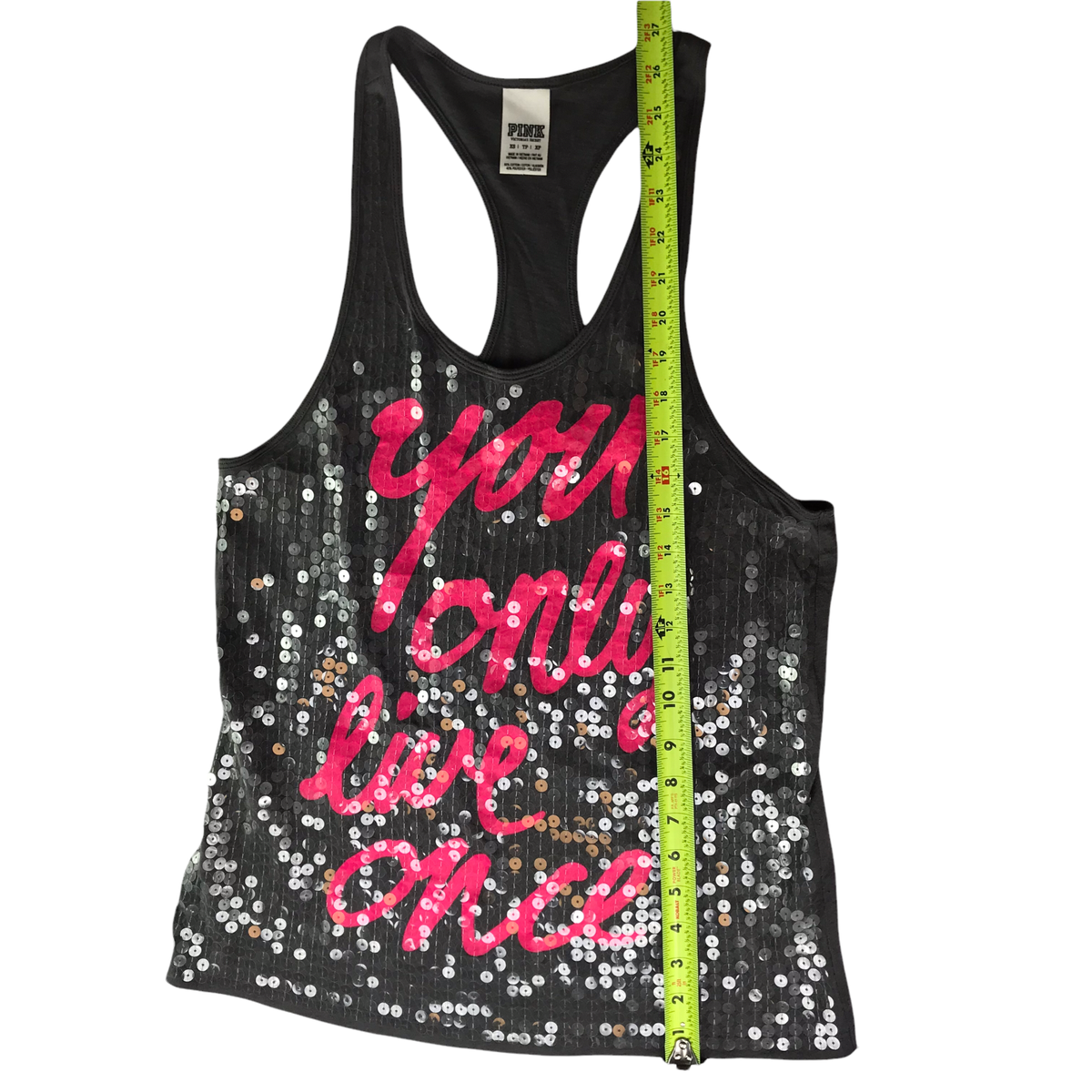Victoria's Secret Tank Top Racerback. Gray. PINK. Sequins You Only