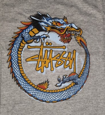 VINTAGE 90s STUSSY DRAGON GRAY T SHIRT SZ M | eBay