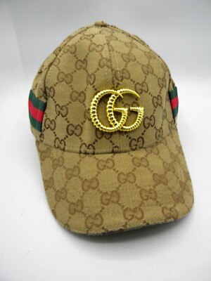 Gucci GG Monogram Web Stripe Beige Hat Size L (C22) | eBay