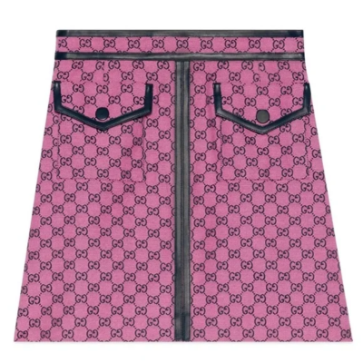 GUCCI GG Canvas Skirt in Pink & Black Leather Trim - Size 40 or 4
