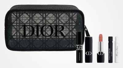 Dior Set Cosmetic Bag Makeup Black Mesh Pouch, Mascara, Rouge