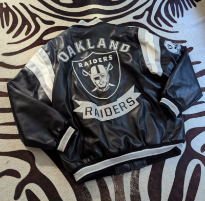 VTG 90s Rare NFL Oakland Raiders Leather Bomber Jacket 2XL Hip Hop