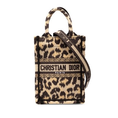 Authenticated Dior Mizza Mini Embroidered Canvas Leopard Vertical