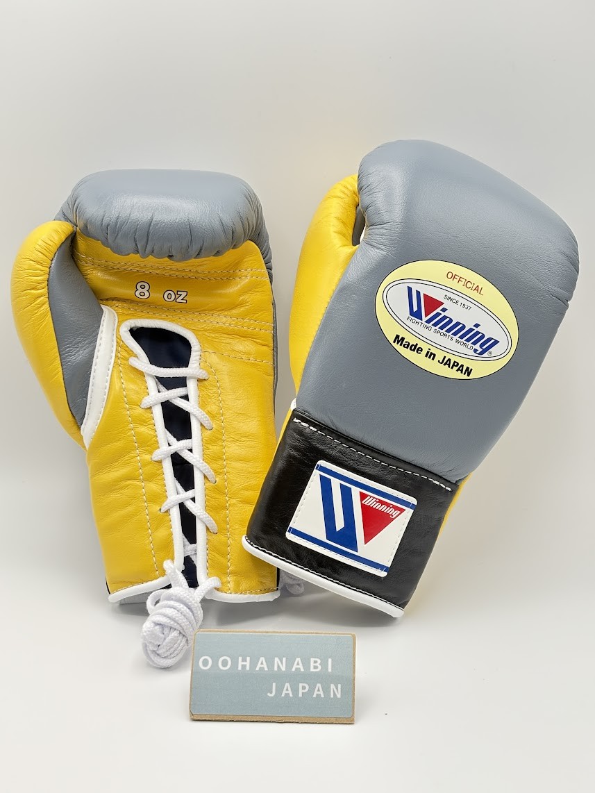 WINNING Boxing Gloves 8 oz CO-MS-200 Grey Black Yellow Lace Up
