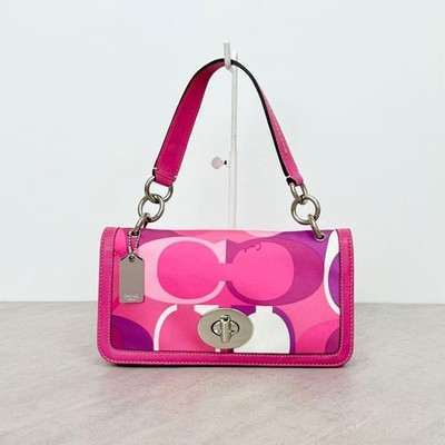 Coach Pink Optic Limited Edition Signature Bag with Charm, Y2K