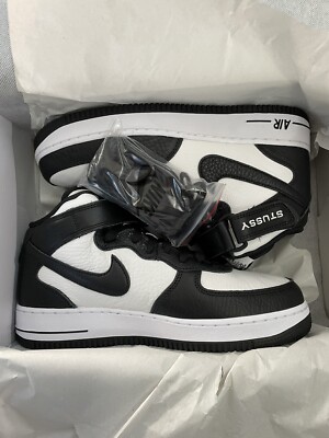 Stussy X Nike Air Force 1 Mid Black/White Size M8.5/W10 DJ7840–002
