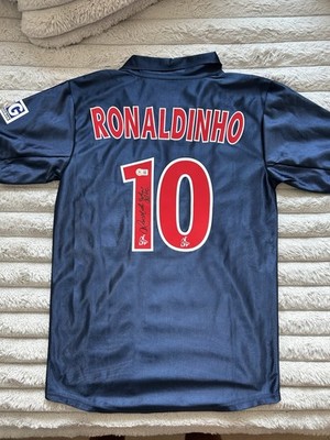 Autographed/Signed Ronaldinho PSG Paris Saint Germain Blue Jersey