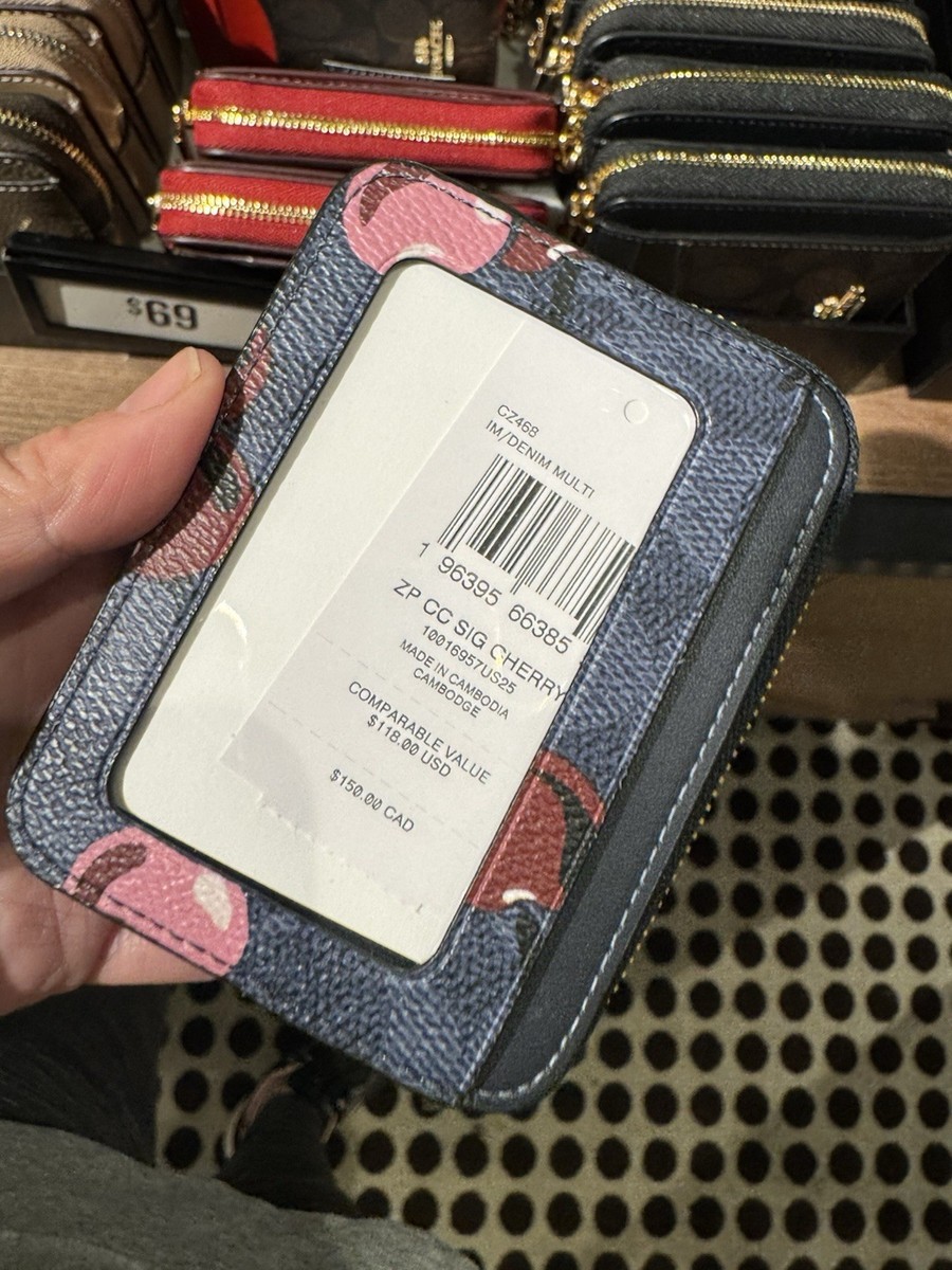 Coach CZ468 Zip Card Case Signature Cherry Mini Wallet Denim Multi