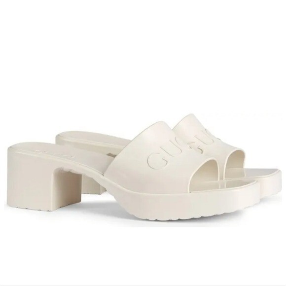 Gucci Rubber Logo Platform Slide Sandal in Mystic White Size 42 | eBay