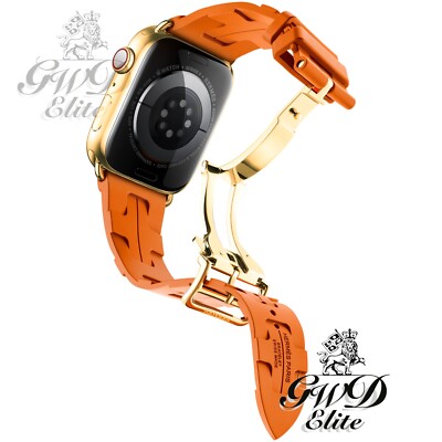 45mm Hermes Apple Watch Series 9 24k Gold Plated Orange Deployment