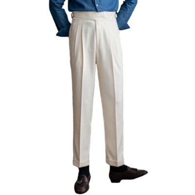 Men Double Pleated Dress Pants Classic Fit Slim Formal Business