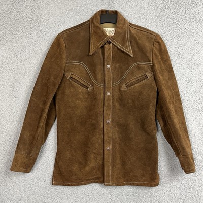 VTG 70s Schott Bros Western Rancher Suede Leather Jacket Snap Up