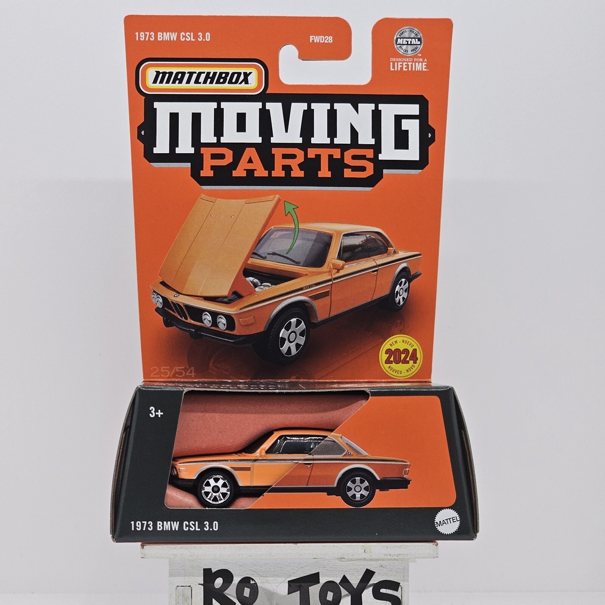 2024 MATCHBOX MOVING PARTS 1973 BMW CSL 3.0 OPEN HOOD METAL ORANGE